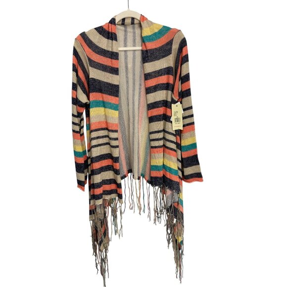 Reba Striped Fringe Open Front Cardigan Size XL Multicolor Indie Boho Hippie NWD - Picture 1 of 8